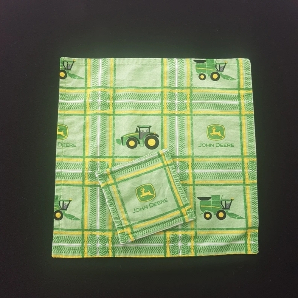 Vintage John Deere Tractor Napkins and Drink Mat Set for 4